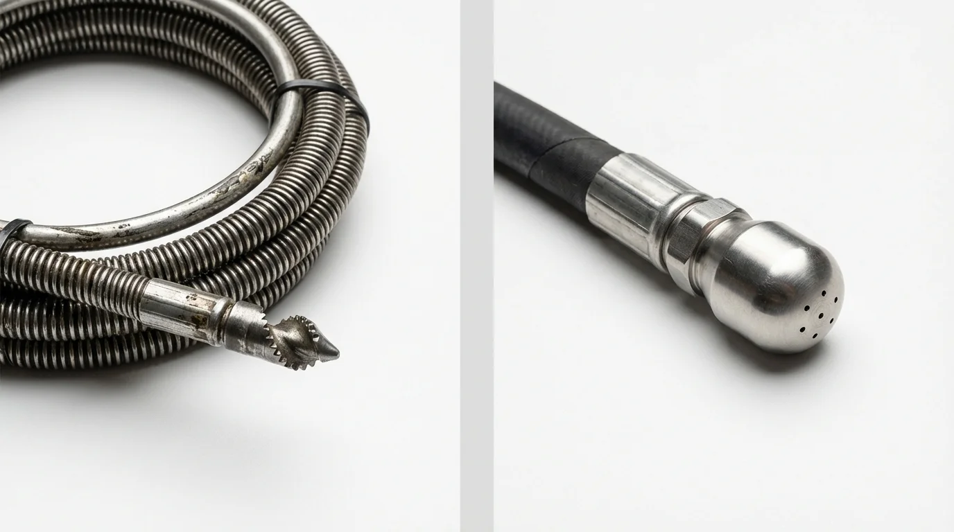 Drain snake cable and hydro jetting nozzle used for drain cleaning in Garrochales, PR
