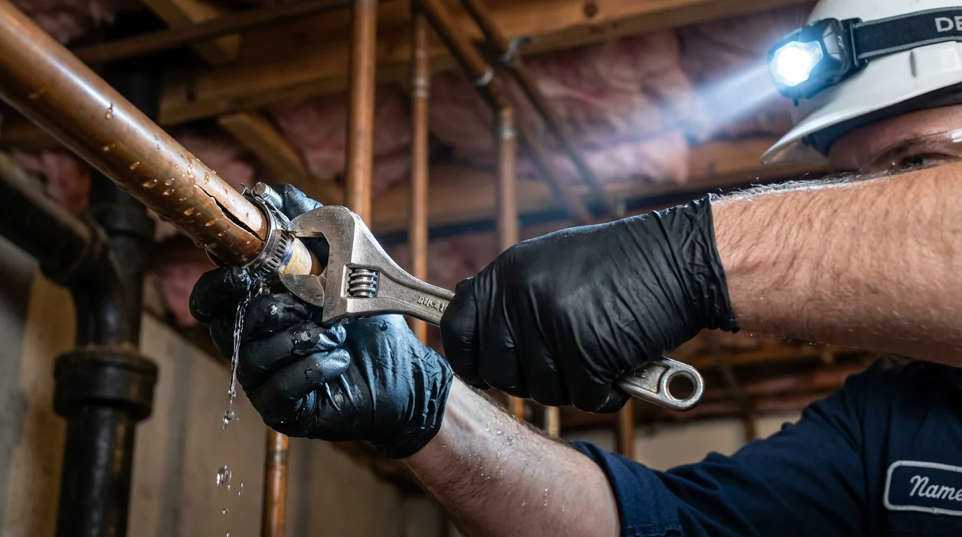 Emergency pipe clamp repair being performed by a Johns Plumbing LLC plumber in Garrochales
