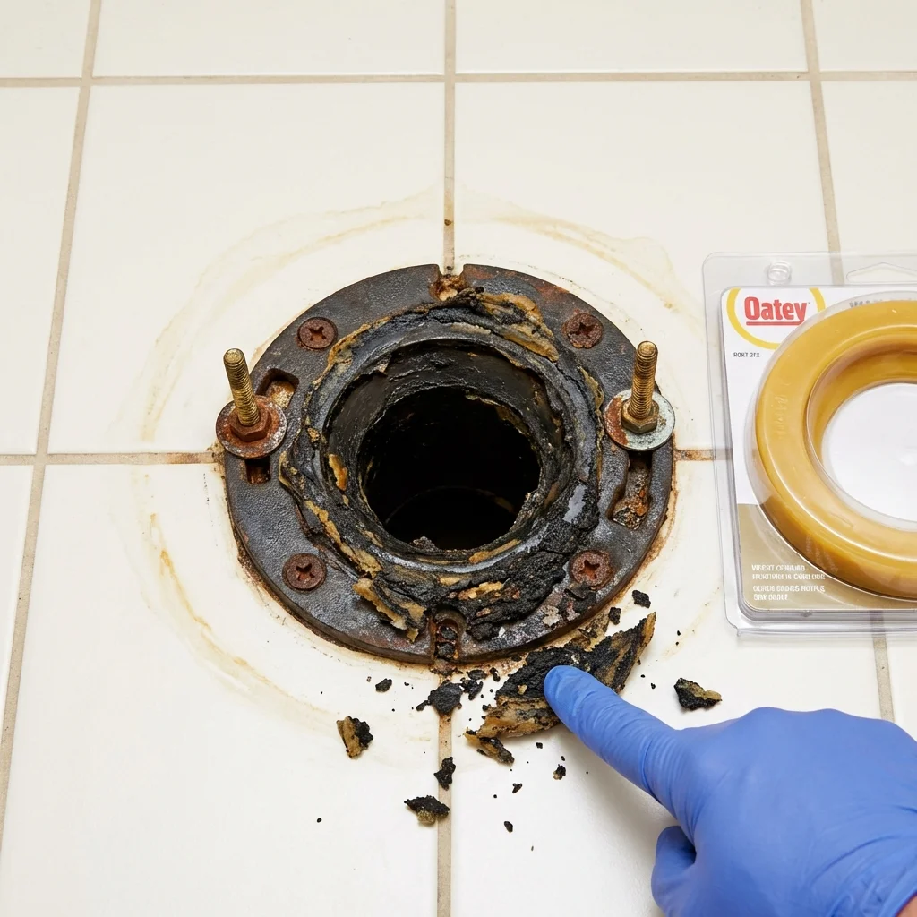 Failed wax ring showing water seepage at the base of a toilet in a Garrochales, PR home